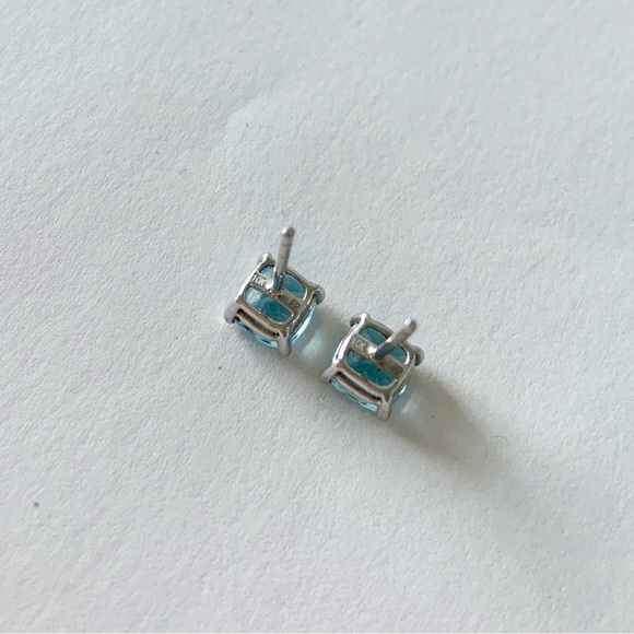 London Blue Topaz Square 10K White Gold Stud Large Gem Stone Earrings - Picture 3 of 5